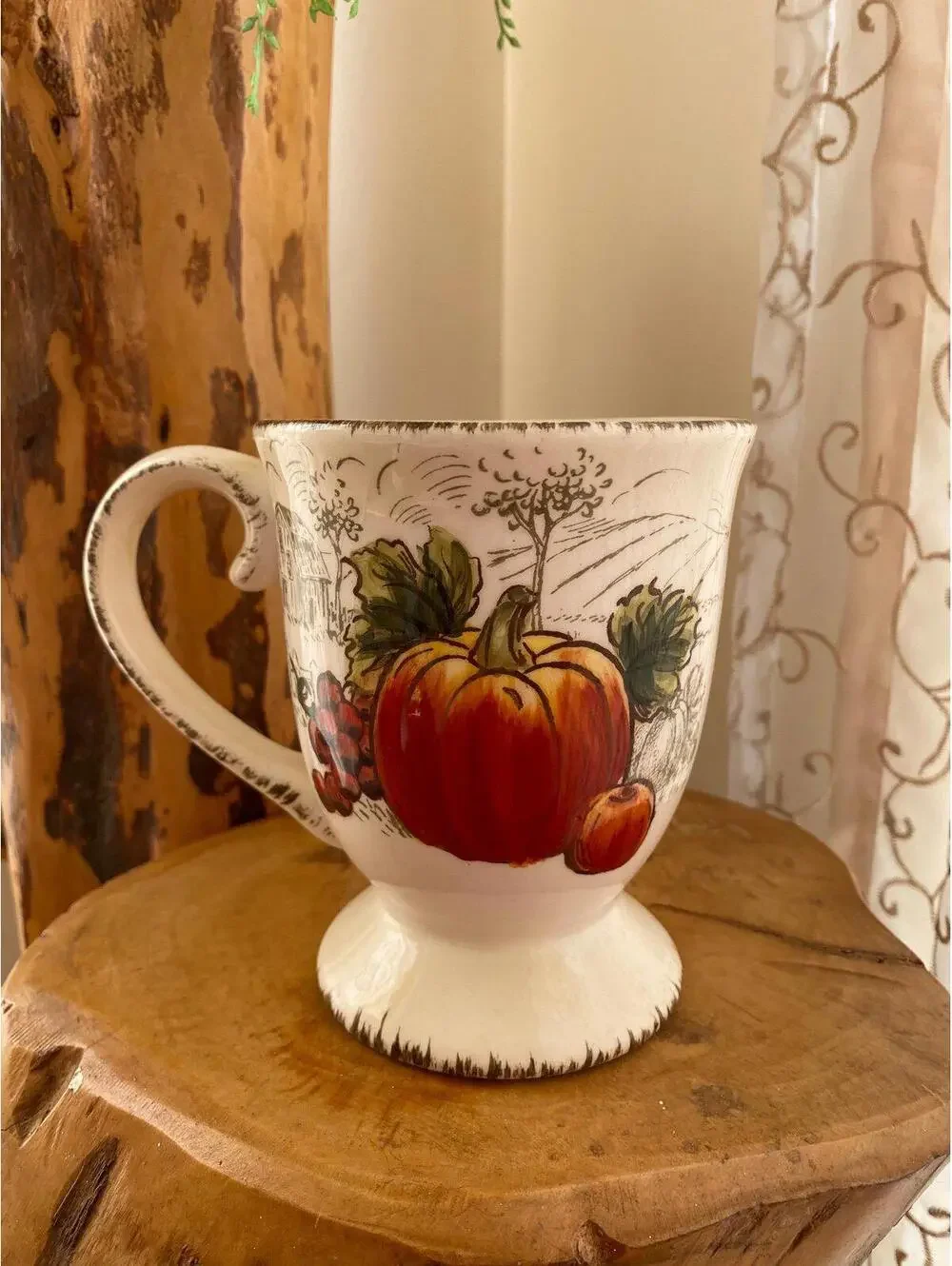 Fall Pumpkin Ceramic Coffee Mug with Sculpted Handle